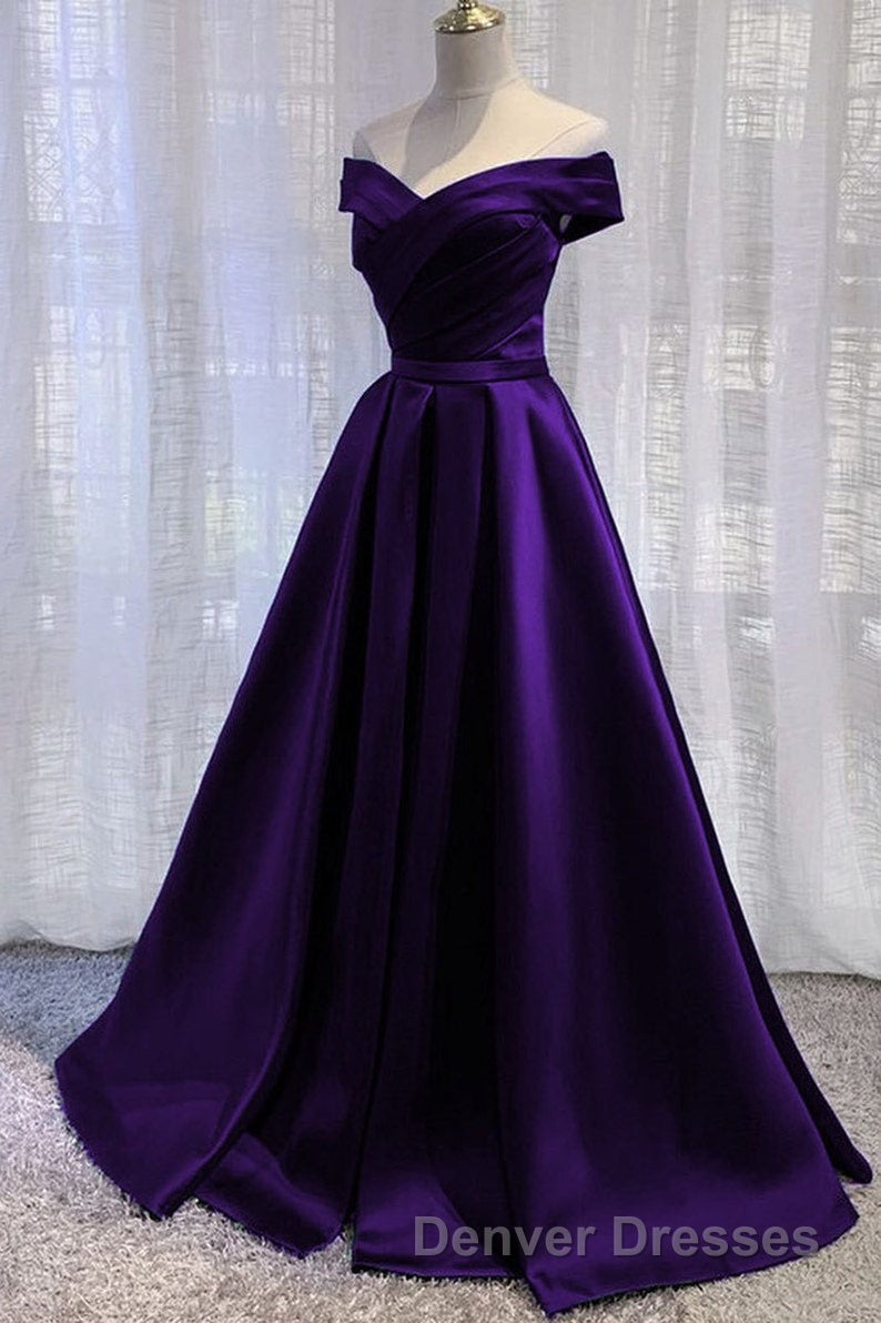 Black Satin Off Shoulder Long Simple Evening Dress Formal Dress,Stunning Party Gown