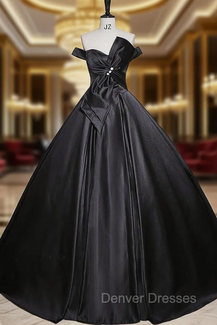 Black Satin Off the Shoulder Bow Quinceanera Dress Main image