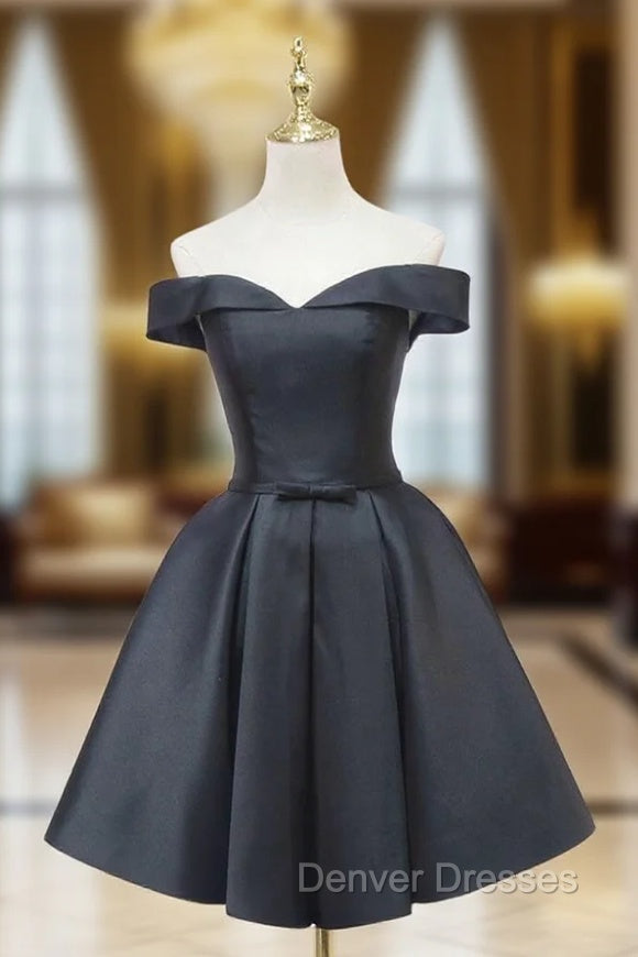 Black Satin Off the Shoulder Homecoming Dress Main image