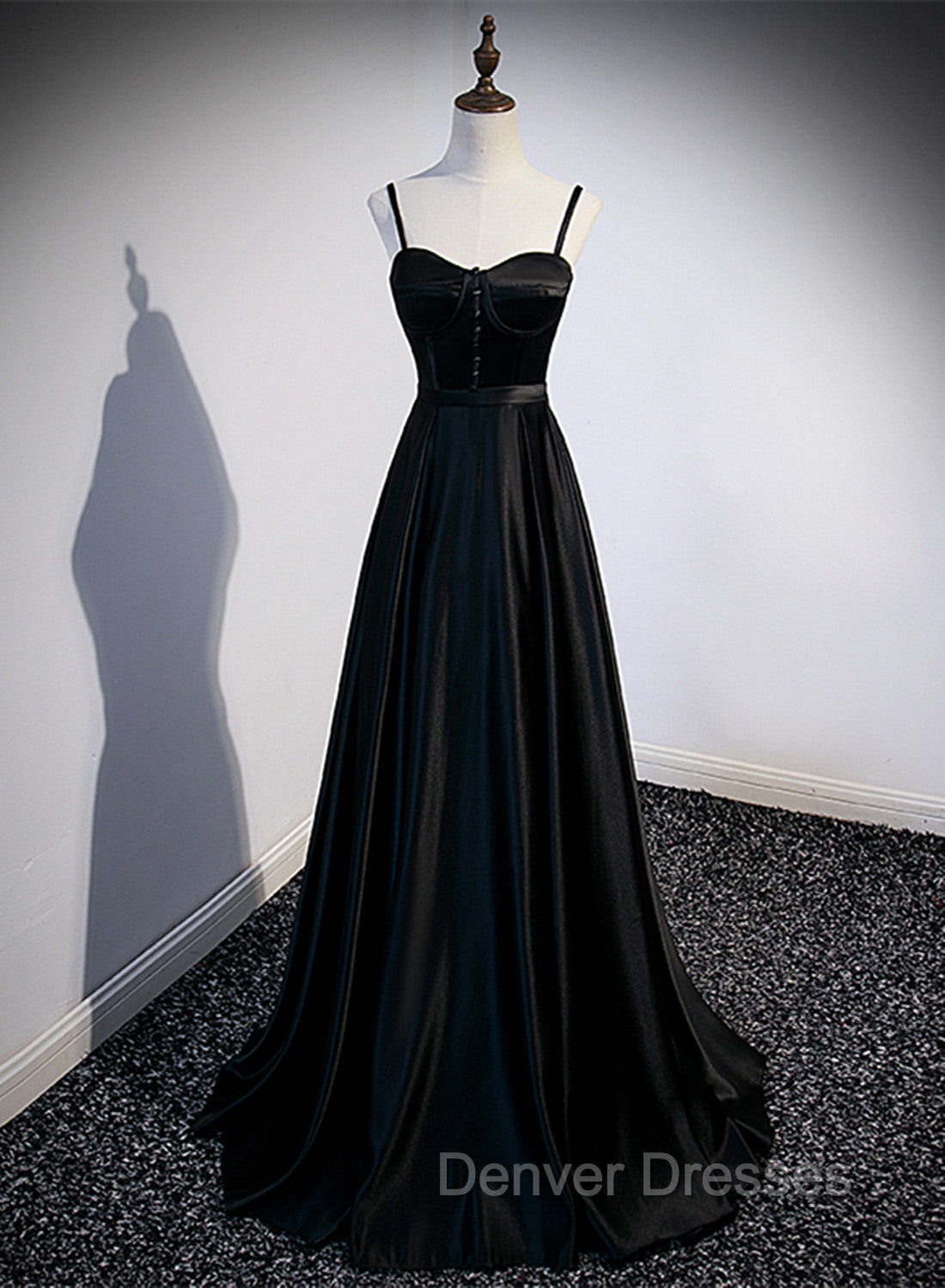 Black Satin Straps Long Party Dress, Black Sweetheart Long Evening Dress Prom Dress Secondary image