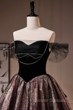 Black Satin Tulle Long Prom Dress, A-Line Off Shoulder Evening Dress Formal Dress