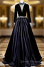 Black Satin Velvet Long Sleeve Crystal Prom Dress