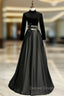 Black Satin Velvet Long Sleeve Cut Out Prom Dress