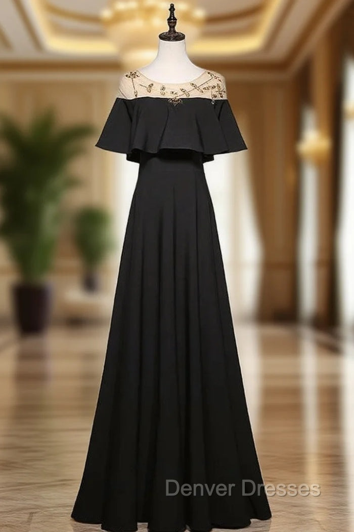 Black Scoop Neck Beading Prom Dress Main image