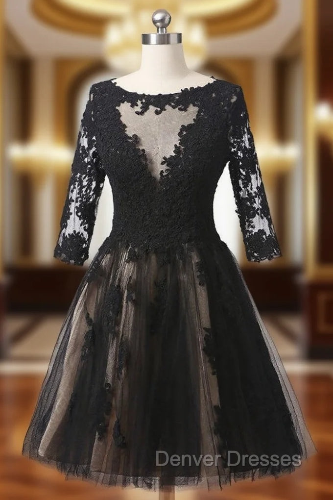 Black Scoop Neck Homecoming Dress Half Sleeves Knee Length Main image