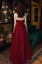 Black Scoop Neckline Tulle Long Prom Dress, A-Line Evening Party Dress