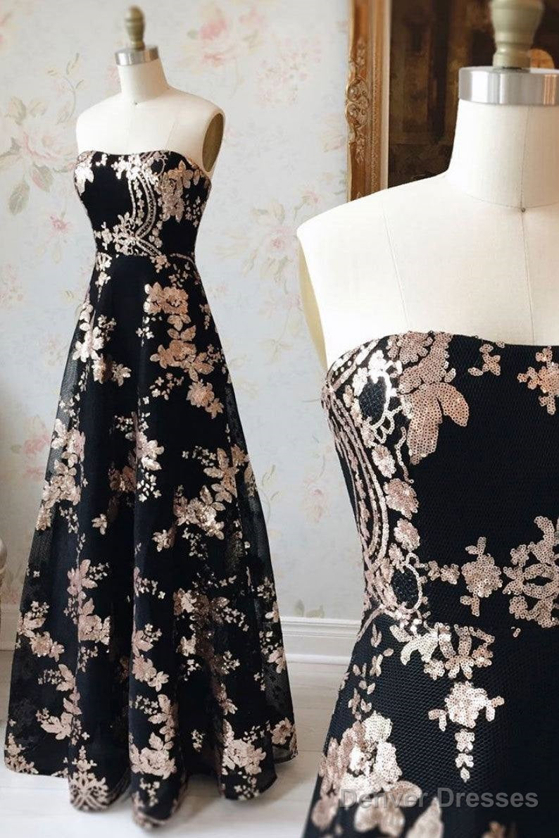 Black Sequin Lace Long Prom Dress Black Evening Dress Main image