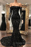 Black Sequin Long Sleeve Mermaid Prom Dress
