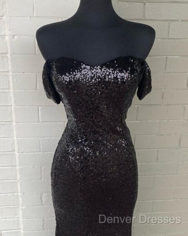 Black Sequin Off Shoulder Mermaid Dress