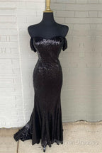 Black Sequin Off Shoulder Mermaid Dress