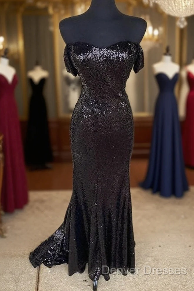 Black Sequin Off Shoulder Mermaid Dress Main image