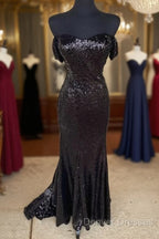 Black Sequin Off Shoulder Mermaid Dress