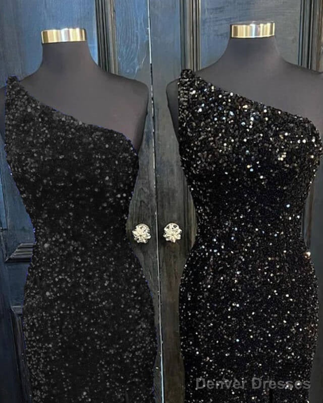 Black Sequin One Shoulder Slit Dress Secondary image