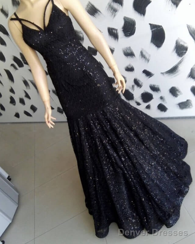 Black Sequin Pattern Prom Dresses Mermaid V-Neck Main image
