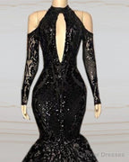 Black Sequin Prom Dresses Cold Sleeves