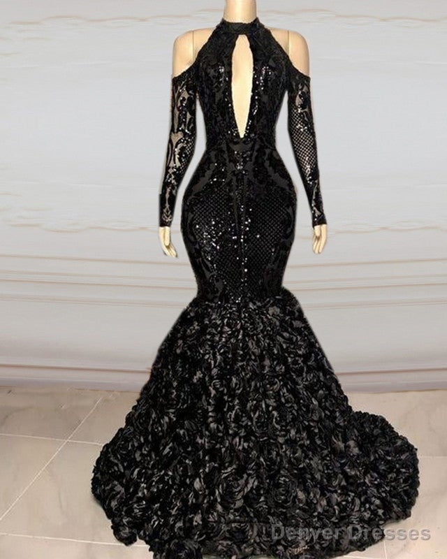 Black Sequin Prom Dresses Cold Sleeves Main image
