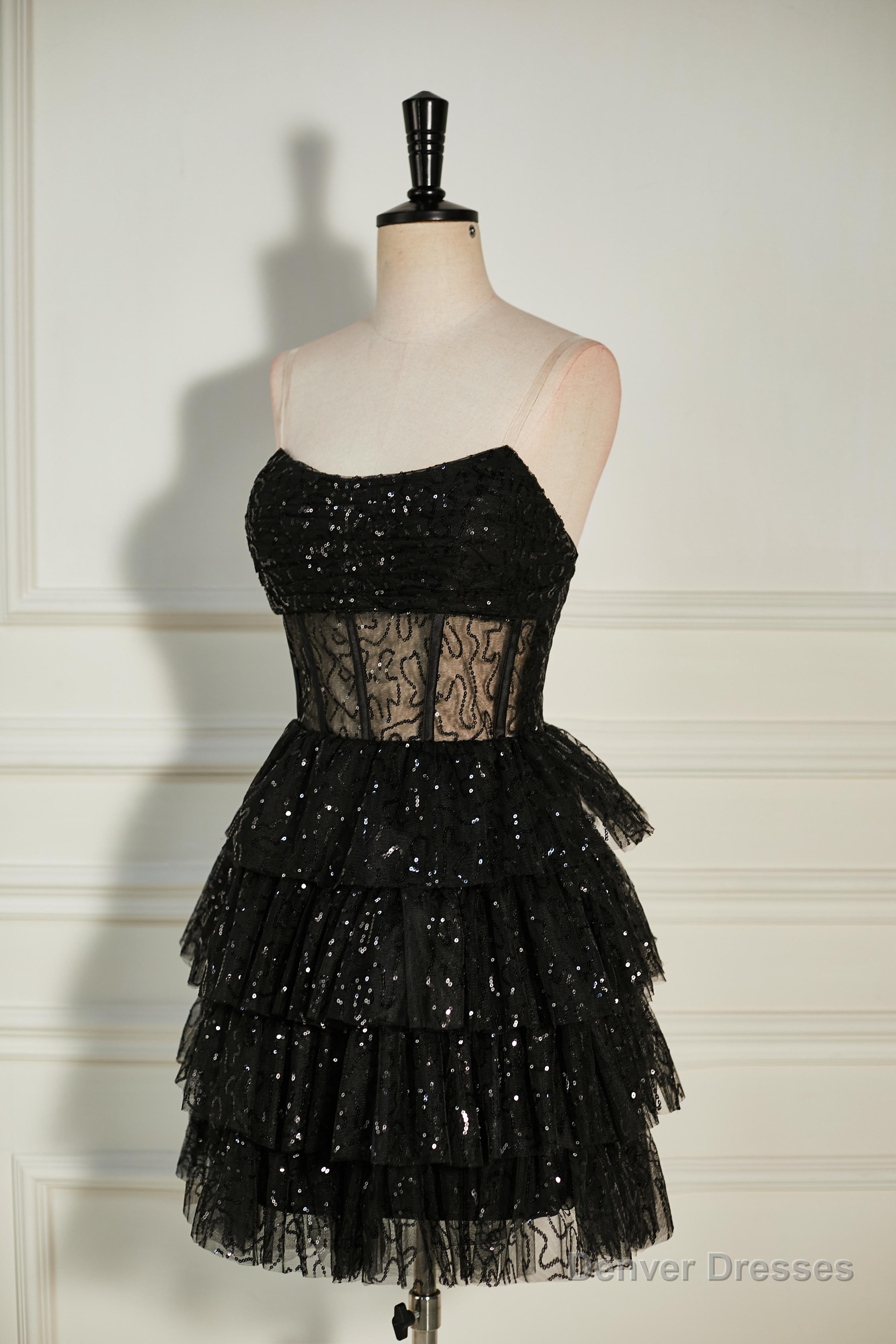 Black Sequined Strapless Multi-Layers Tulle Cocktail Dress Secondary image