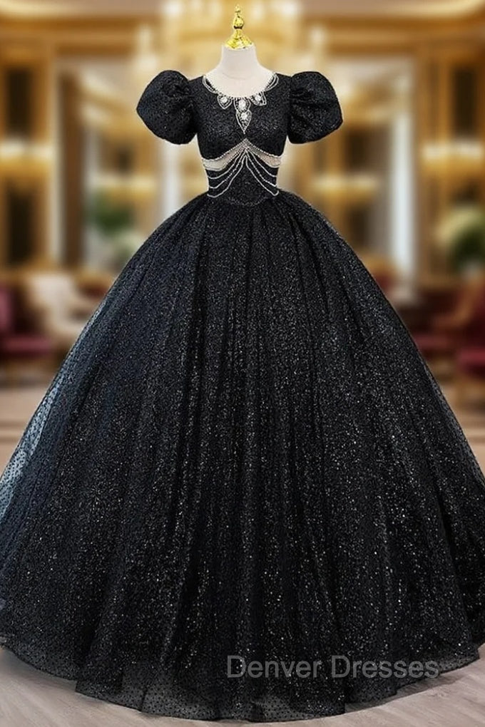 Black Sequins Puff Sleeve Beading Quinceanera Dress Main image