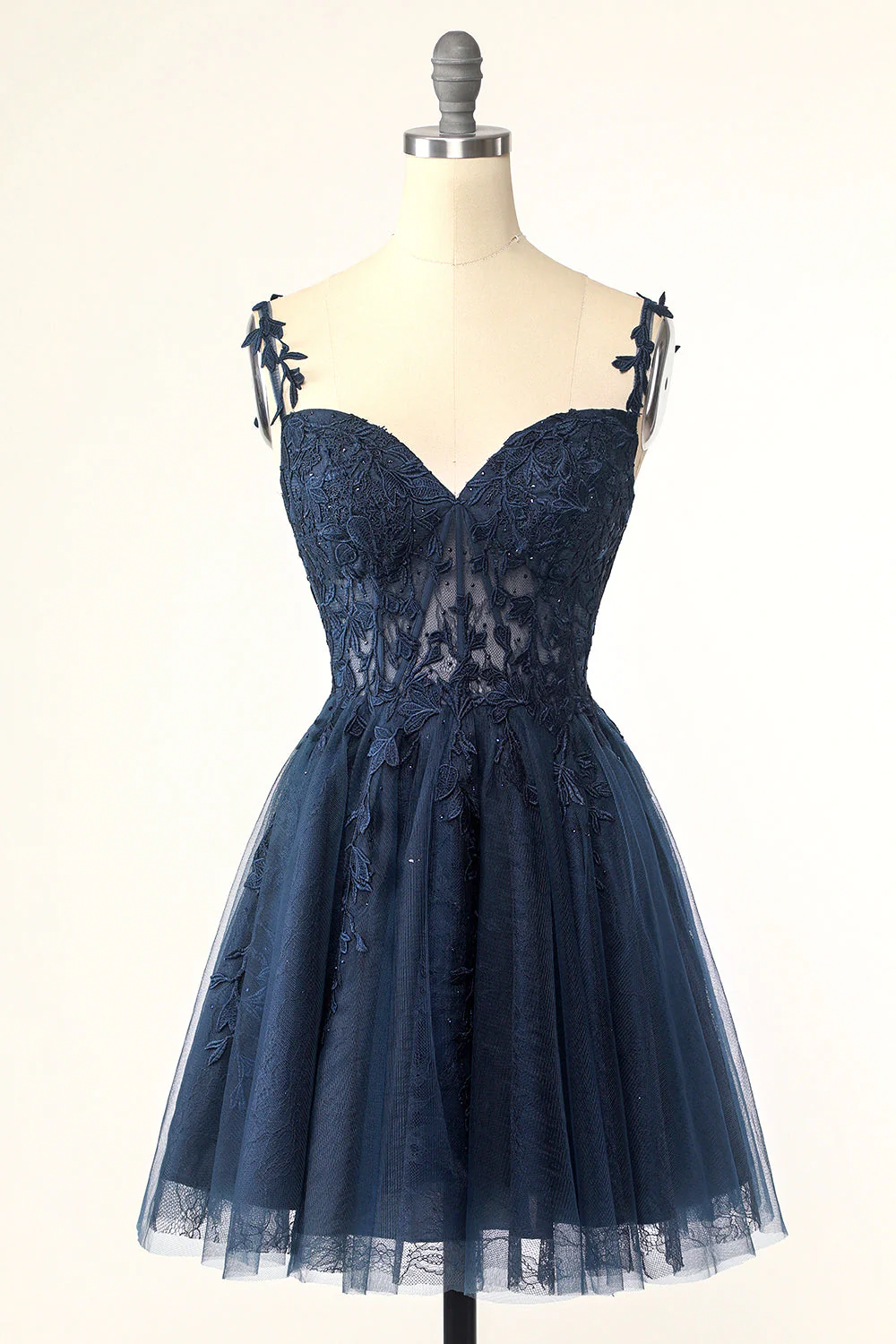 Navy Blue Spaghetti Straps Short Homecoming Dress With Appliques Main image