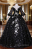 Black Sequins Straps Short Sleeve Quinceanera Dress
