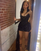 Black Sexy Tulle Sequins Cocktail Dress Short Homecoming Dress Birthday Outfits