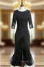 Black Sheath Satin Tulle Appliques Short Sleeve Short  Prom Dress