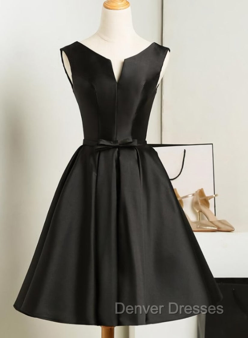 Black Short V-neckline Knee Length Party Dress, Black Homecoming Dress Prom Dress Main image