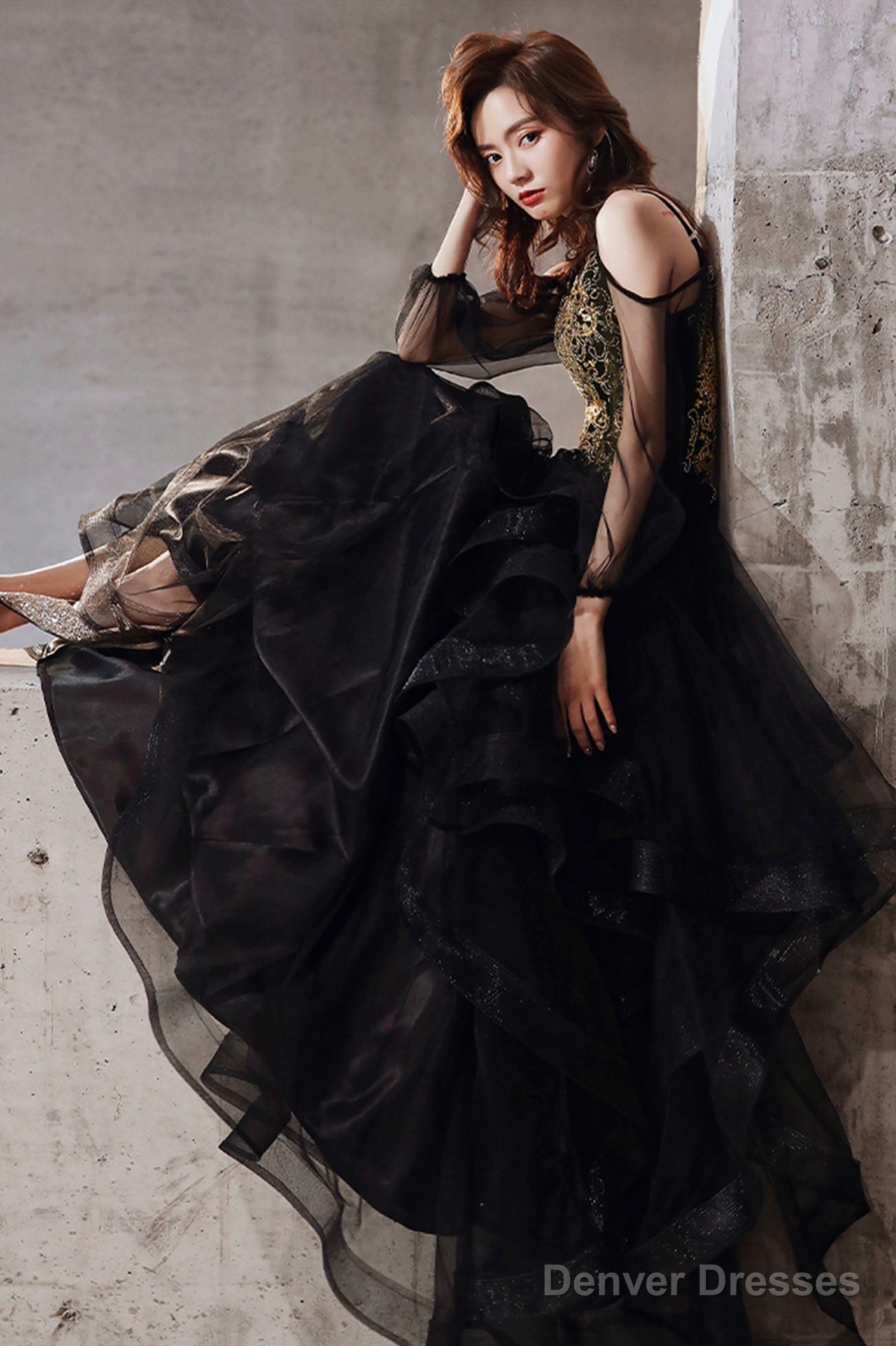 Black Spaghetti Strap Lace Long Prom Dress, Black Evening Graduation Dress Secondary image