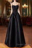 Black Spaghetti Strap Satin Long Prom Dress, A-Line Backless Evening Party Dress