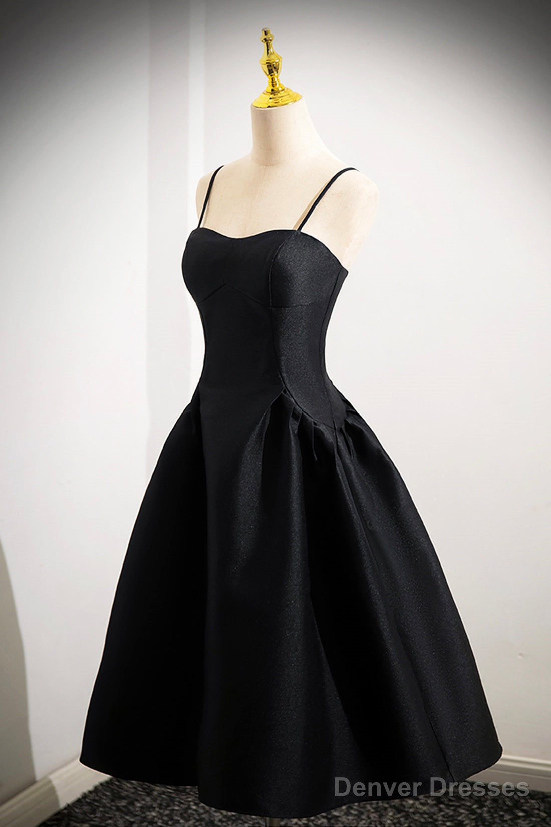 Black Spaghetti Strap  Satin Short Prom Dress, Simple A-Line Homecoming Party Dress