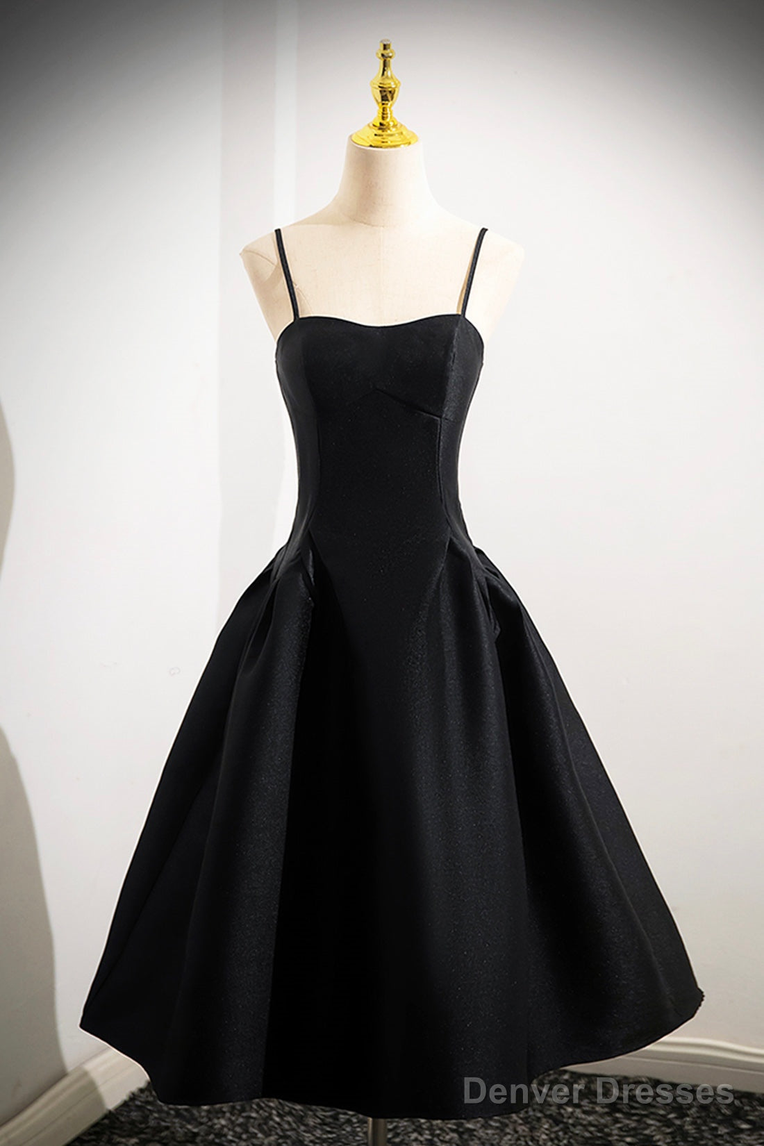 Black Spaghetti Strap  Satin Short Prom Dress, Simple A-Line Homecoming Party Dress
