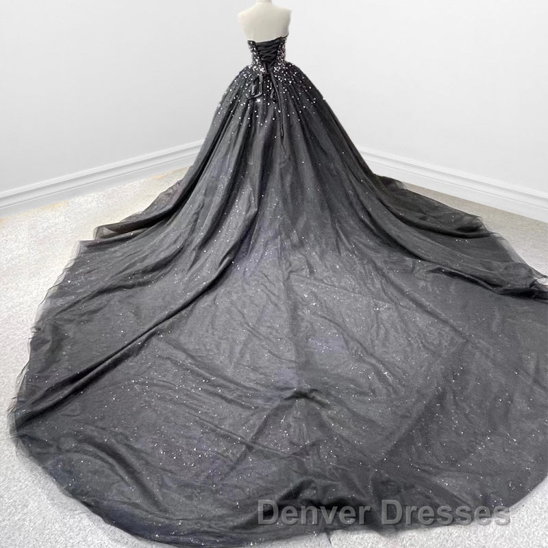 Black Strapless Dress Sweetheart Tulle Quinceanera Dress