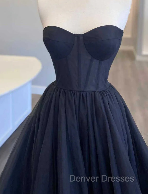 Black Strapless Long Prom Dress with Ruffle Skirt