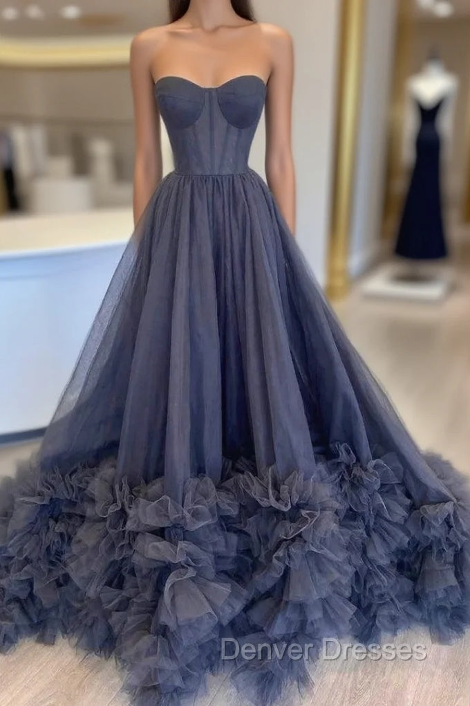 Black Strapless Long Prom Dress with Ruffle Skirt Main image