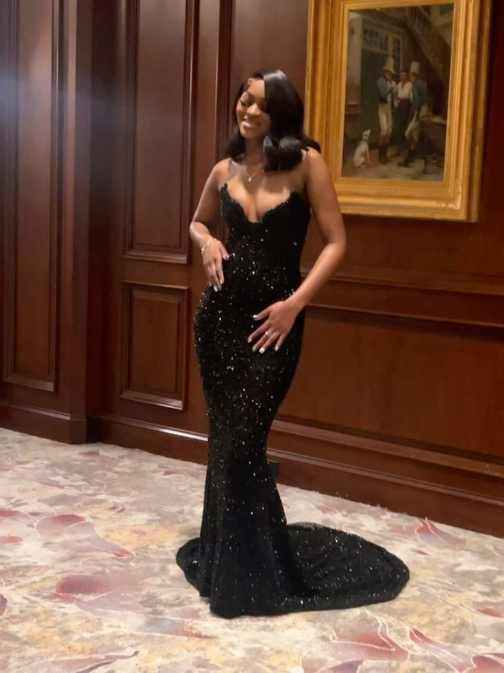 Black Strapless Mermaid Long Prom Dress Evening Gown Secondary image