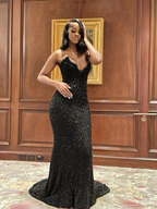 Black Strapless Mermaid Long Prom Dress Evening Gown
