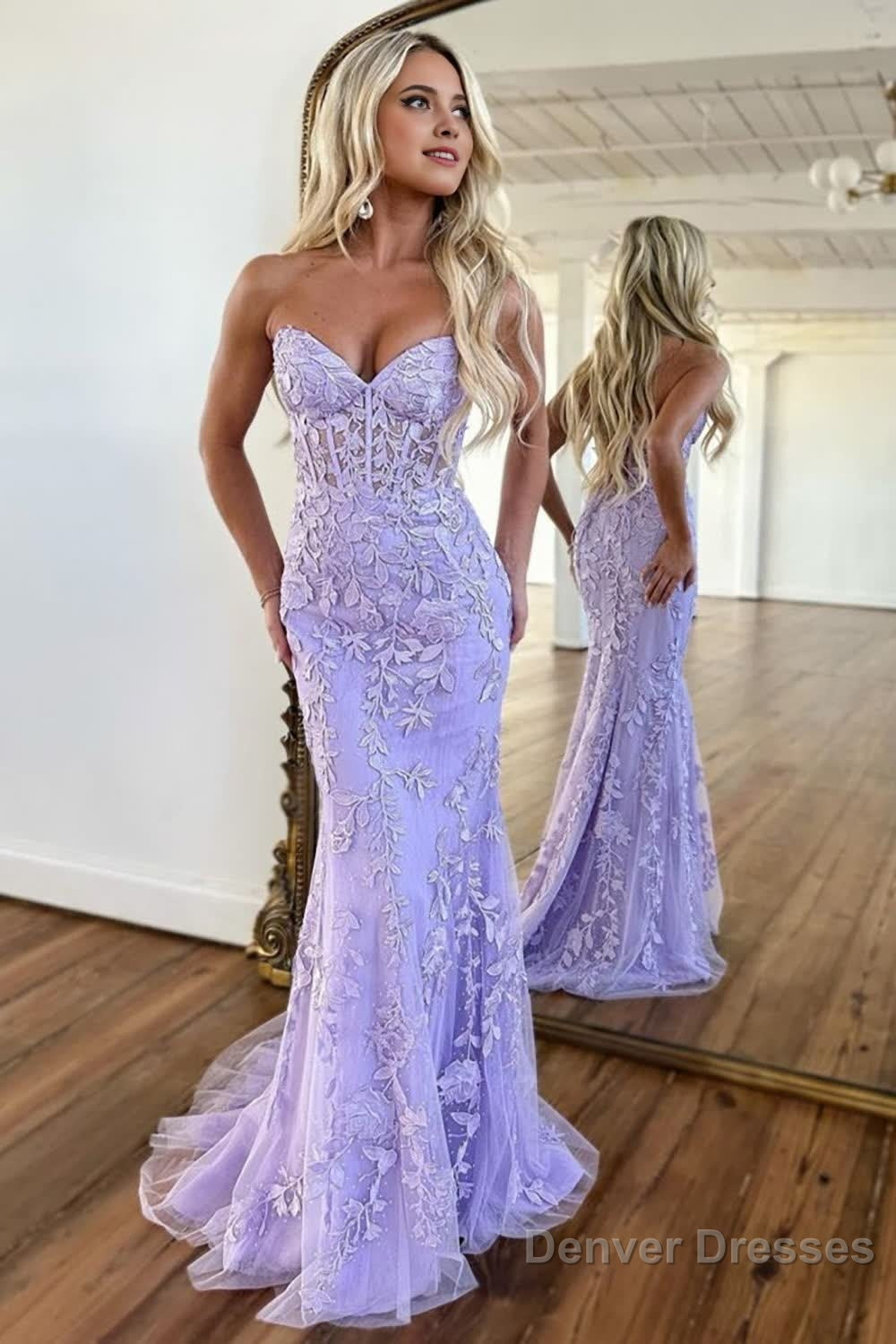 Black Strapless Prom Dress with Appliques
