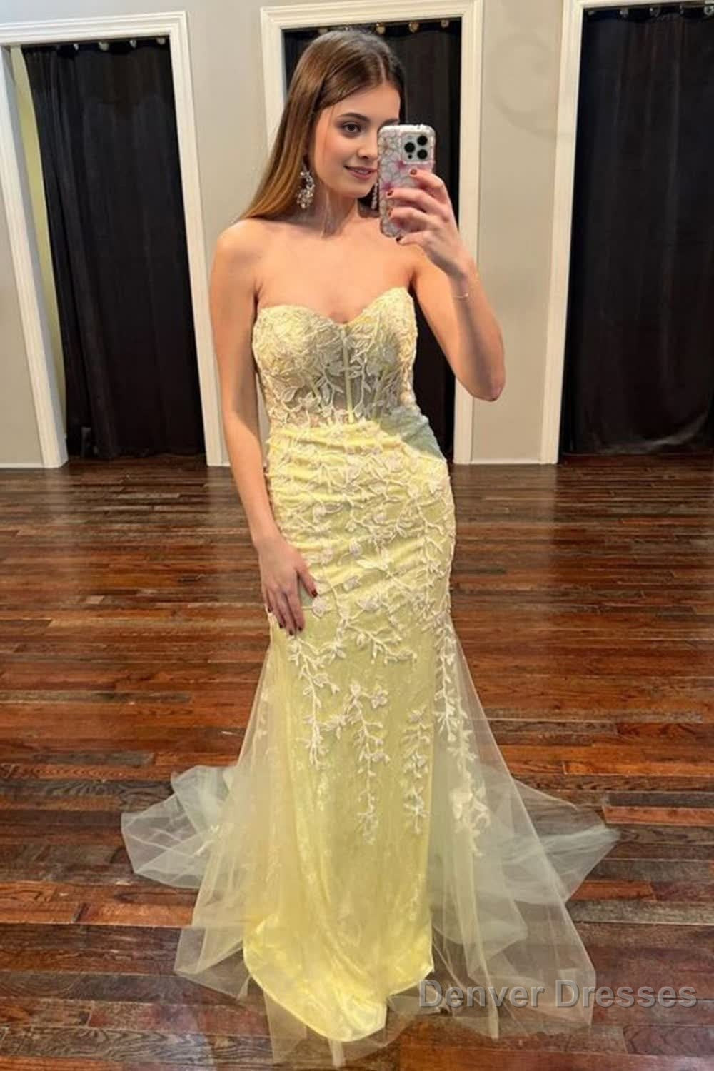 Black Strapless Prom Dress with Appliques