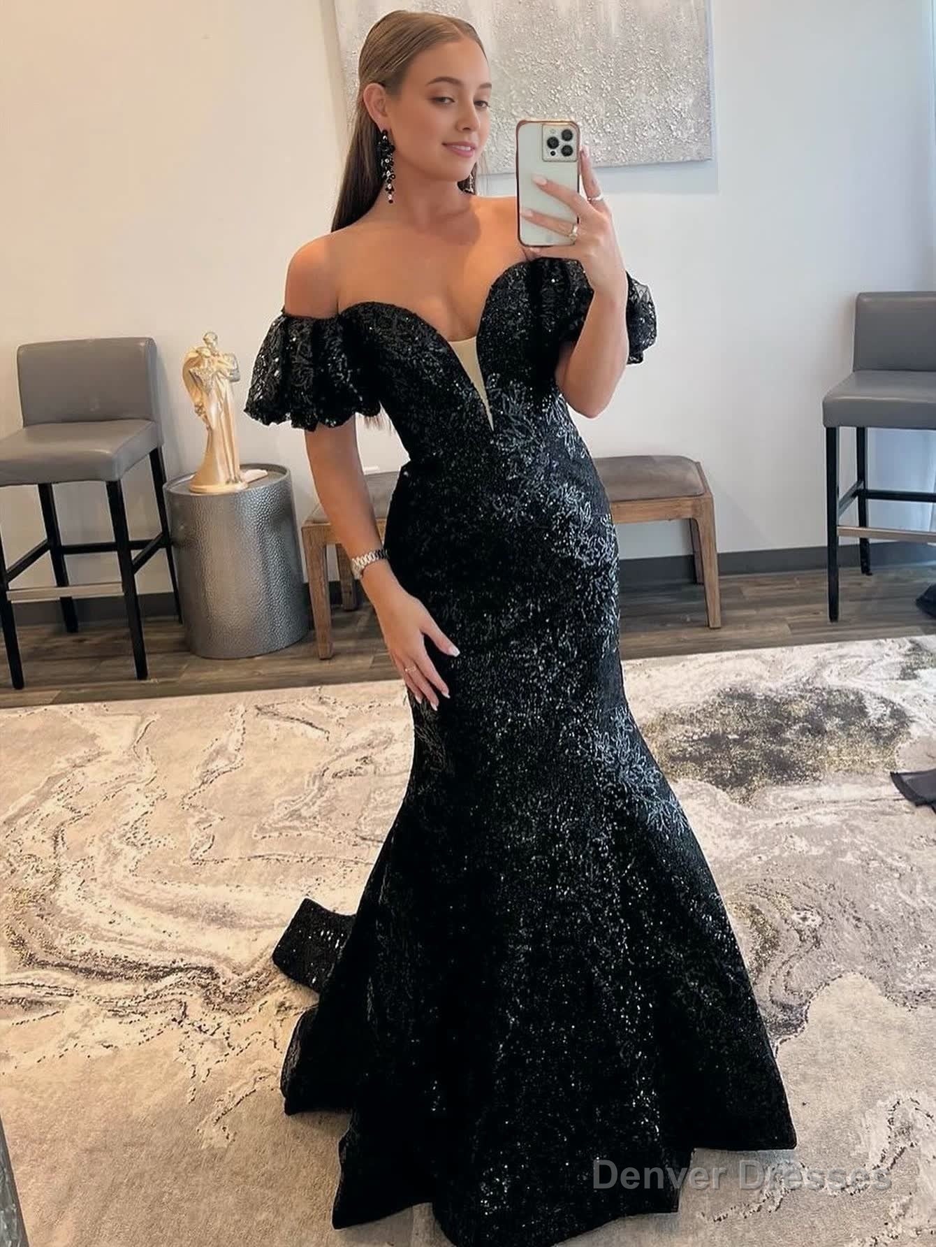 Black Strapless Sequins Long Mermaid Prom Dress Main image