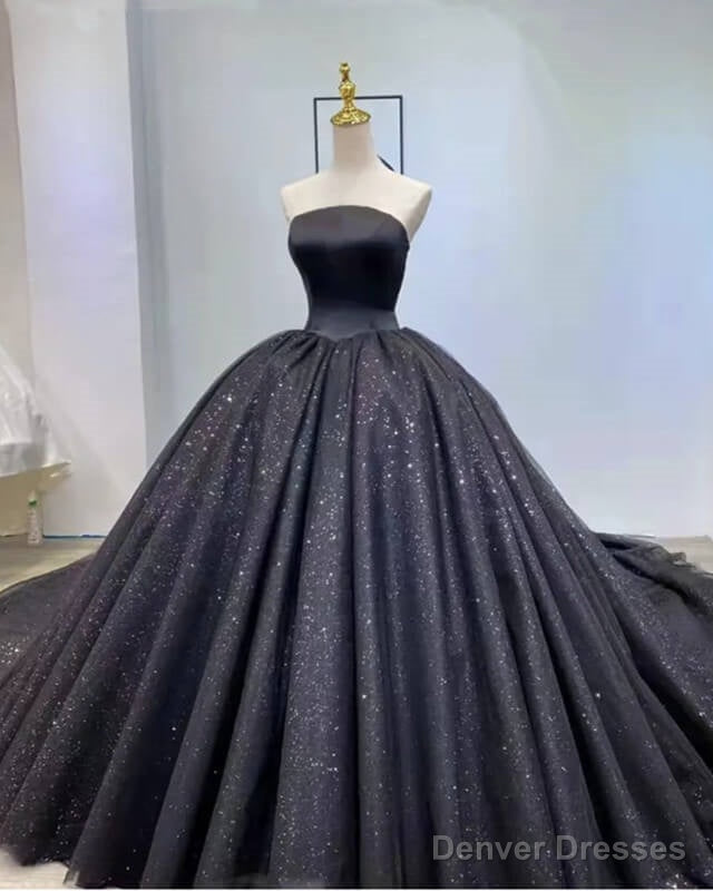 Black Strapless Sparkly Ball Gown Dress Main image