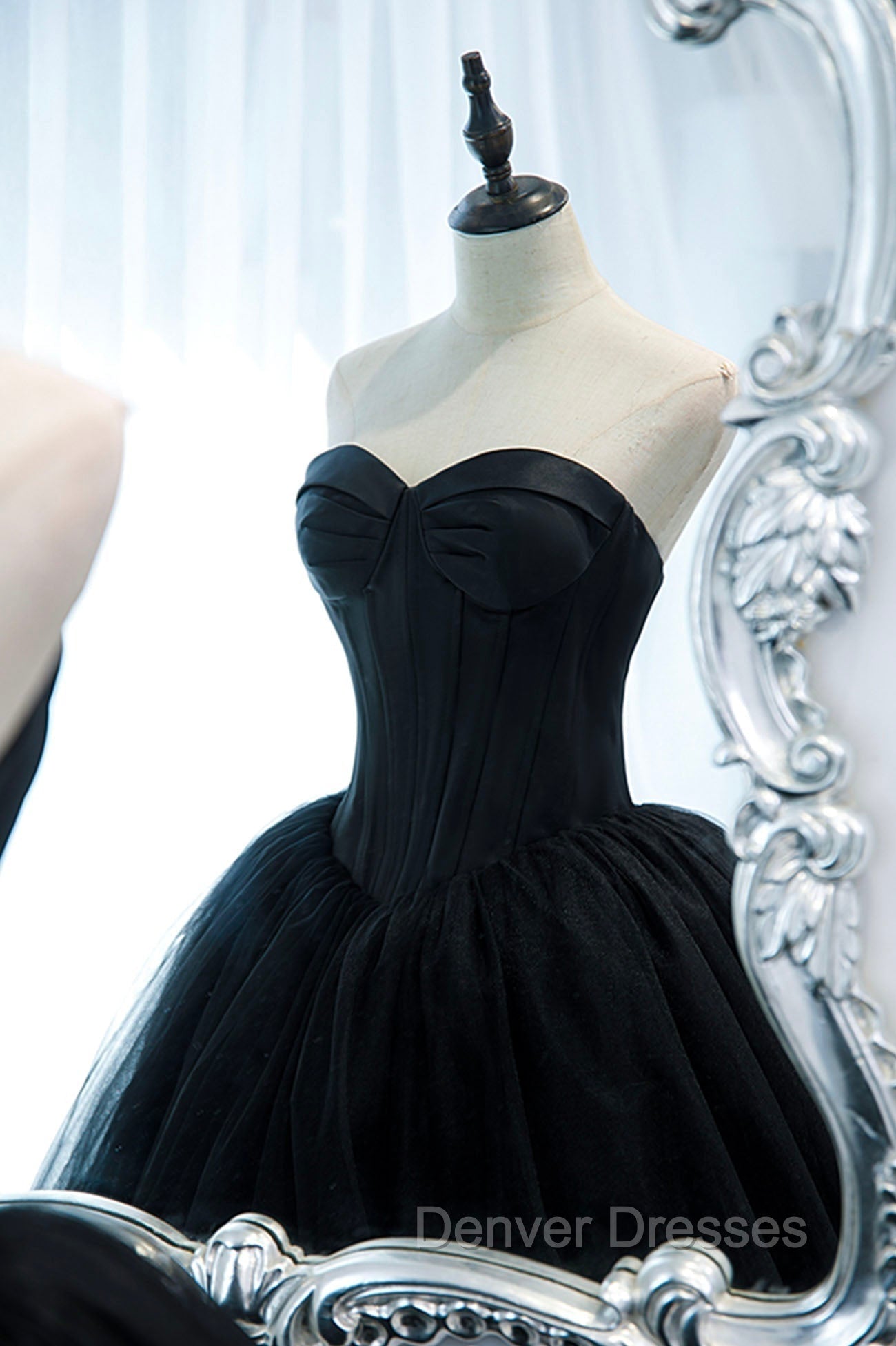Black Strapless Tulle Long A-Line Prom Dress, Black Formal Evening Gown Secondary image