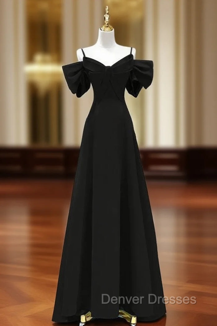 Black Straps Bow Long Prom Dress Main image