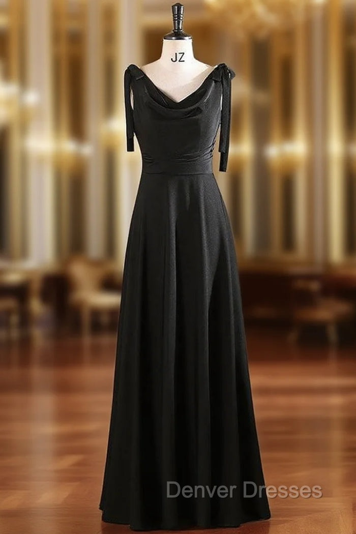 Black Straps Pleats Pearls Prom Dress