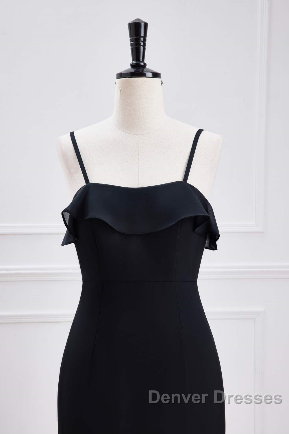 Black Straps Ruffle Multi-Layer Chiffon Maxi Dress