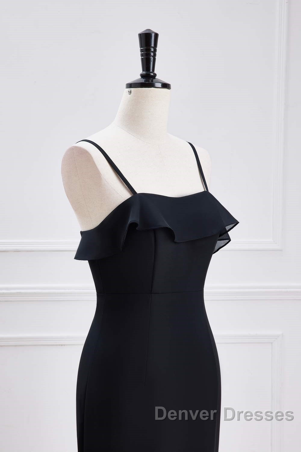 Black Straps Ruffle Multi-Layer Chiffon Maxi Dress