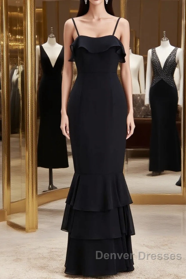 Black Straps Ruffle Multi-Layer Chiffon Maxi Dress Main image