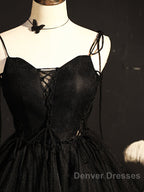 Black Straps Tulle Short Homecoming Dress Prom Dress, Little Black Party Dress