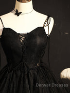 Black Straps Tulle Short Homecoming Dress Prom Dress, Little Black Party Dress
