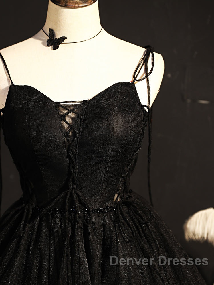 Black Straps Tulle Short Homecoming Dress Prom Dress, Little Black Party Dress
