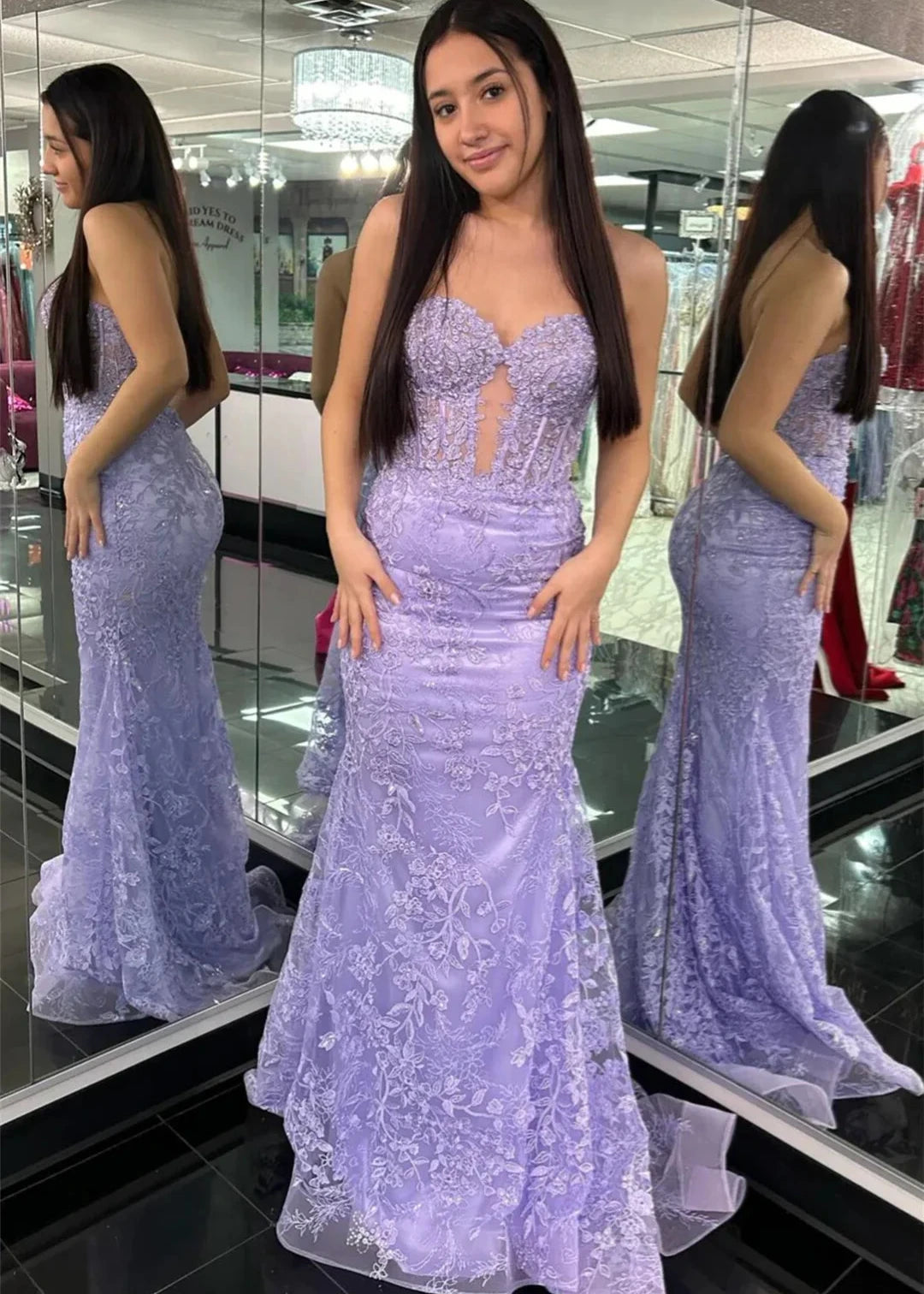 Black Sweetheart Lace Appliques Mermaid Long Prom Dress Secondary image